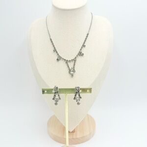 Vintage Clear Crystal Rhinestone Dainty Dangles Necklace Earrings Sets